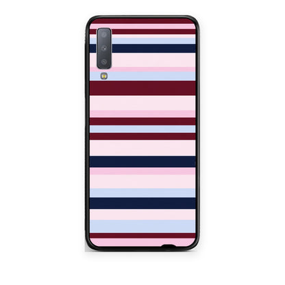 Θήκη Samsung Galaxy A7 2018 Burgundy Pink and Blue Horizontal Stripes από τη Smartfits με σχέδιο στο πίσω μέρος και μαύρο περίβλημα | Samsung Galaxy A7 2018 Burgundy Pink and Blue Horizontal Stripes case with colorful back and black bezels