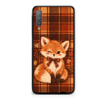 Θήκη Samsung Galaxy A7 2018 Fox on Autumn Tartan από τη Smartfits με σχέδιο στο πίσω μέρος και μαύρο περίβλημα | Samsung Galaxy A7 2018 Fox on Autumn Tartan case with colorful back and black bezels