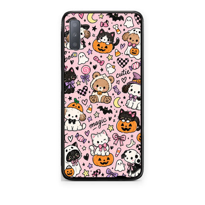 Θήκη Samsung Galaxy A7 2018 Halloween Cute Animals on Pink από τη Smartfits με σχέδιο στο πίσω μέρος και μαύρο περίβλημα | Samsung Galaxy A7 2018 Halloween Cute Animals on Pink case with colorful back and black bezels