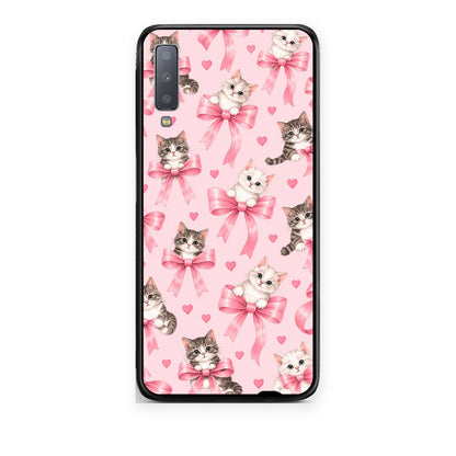 Θήκη Samsung Galaxy A7 2018 Kittens and Pink Bows on Pink από τη Smartfits με σχέδιο στο πίσω μέρος και μαύρο περίβλημα | Samsung Galaxy A7 2018 Kittens and Pink Bows on Pink case with colorful back and black bezels