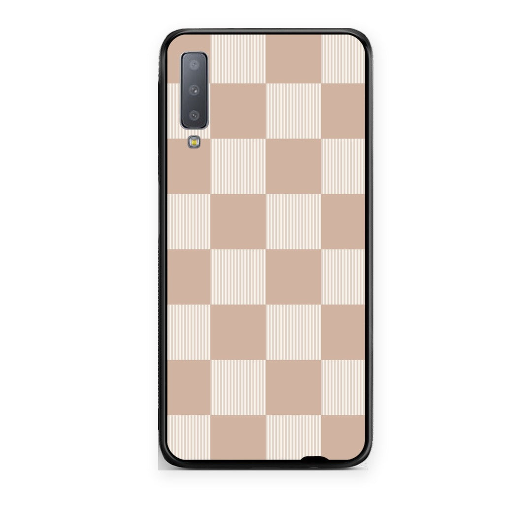 Θήκη Samsung Galaxy A7 2018 Latte and Cream Striped Checks από τη Smartfits με σχέδιο στο πίσω μέρος και μαύρο περίβλημα | Samsung Galaxy A7 2018 Latte and Cream Striped Checks case with colorful back and black bezels