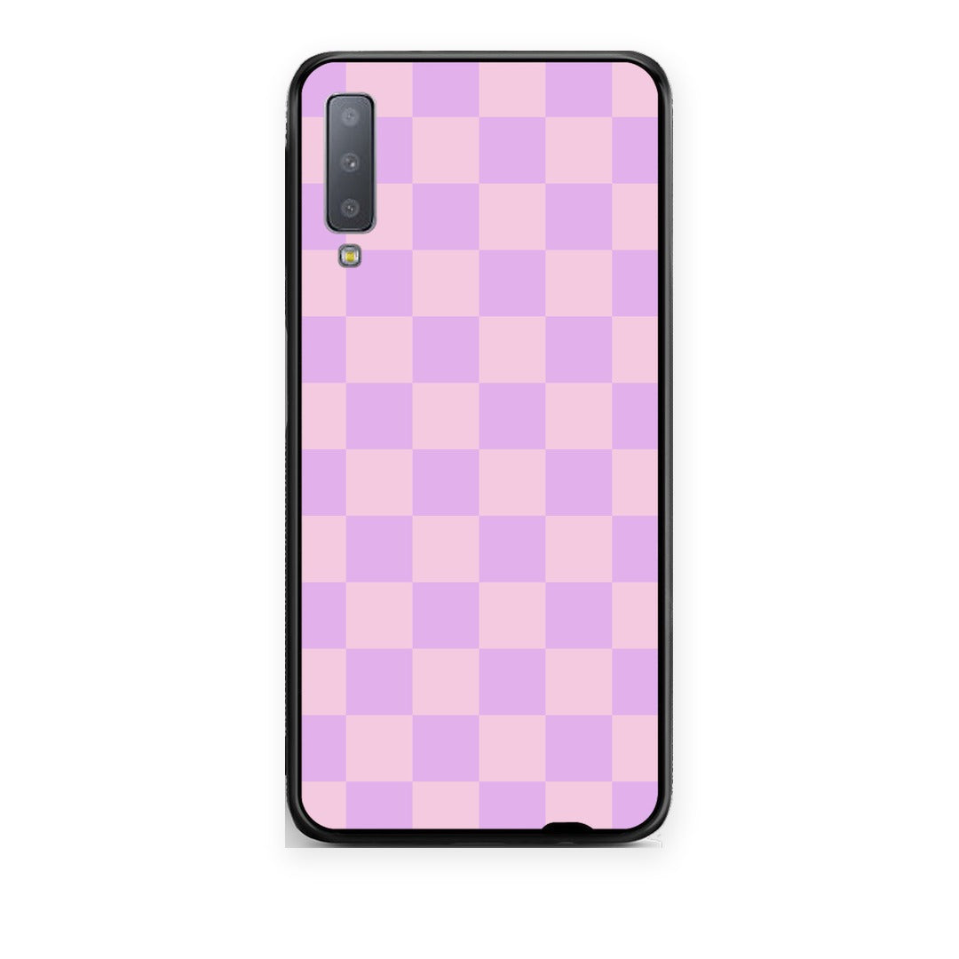 Θήκη Samsung Galaxy A7 2018 Lavender and Pink Checkerboard από τη Smartfits με σχέδιο στο πίσω μέρος και μαύρο περίβλημα | Samsung Galaxy A7 2018 Lavender and Pink Checkerboard case with colorful back and black bezels