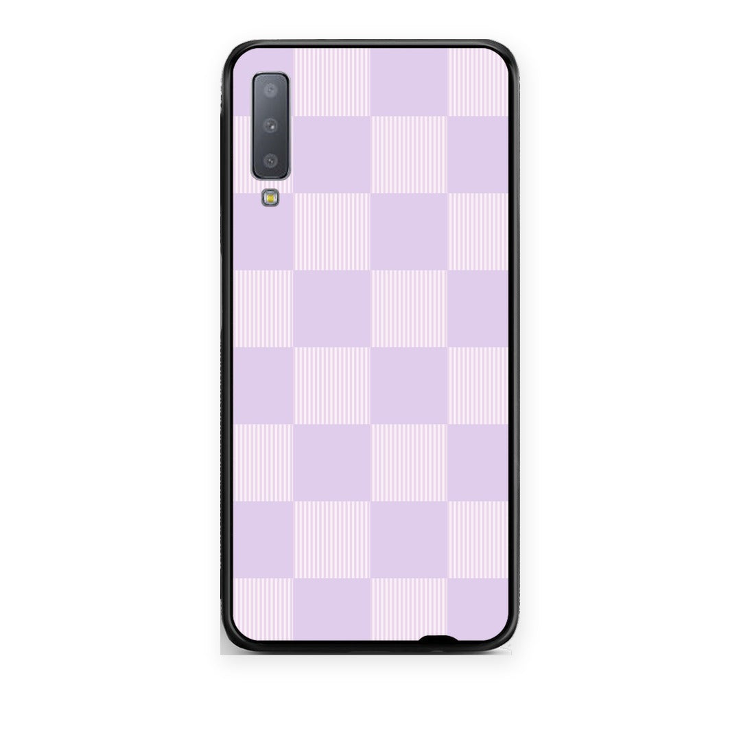 Θήκη Samsung Galaxy A7 2018 Lilac and Cream Striped Checks από τη Smartfits με σχέδιο στο πίσω μέρος και μαύρο περίβλημα | Samsung Galaxy A7 2018 Lilac and Cream Striped Checks case with colorful back and black bezels