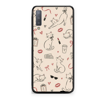 Θήκη Samsung Galaxy A7 2018 Minimal Cat and Fashion Doodles on Cream από τη Smartfits με σχέδιο στο πίσω μέρος και μαύρο περίβλημα | Samsung Galaxy A7 2018 Minimal Cat and Fashion Doodles on Cream case with colorful back and black bezels