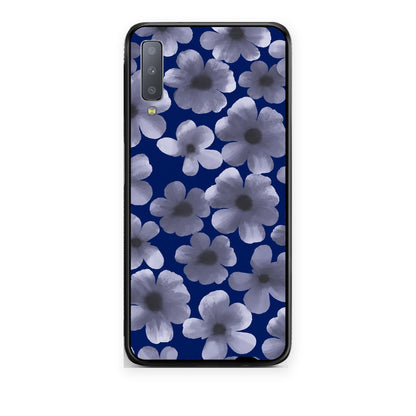 Θήκη Samsung Galaxy A7 2018 Pale Blue Flowers on Navy από τη Smartfits με σχέδιο στο πίσω μέρος και μαύρο περίβλημα | Samsung Galaxy A7 2018 Pale Blue Flowers on Navy case with colorful back and black bezels