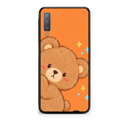 Θήκη Samsung Galaxy A7 2018 Peekaboo Teddy on Orange από τη Smartfits με σχέδιο στο πίσω μέρος και μαύρο περίβλημα | Samsung Galaxy A7 2018 Peekaboo Teddy on Orange case with colorful back and black bezels