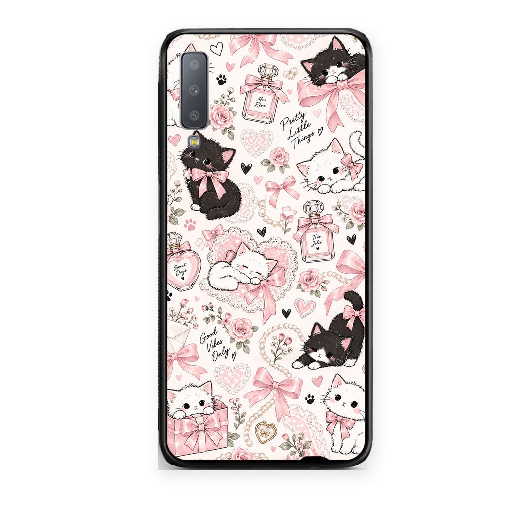 Θήκη Samsung Galaxy A7 2018 Pink Bows and Kittens Collage από τη Smartfits με σχέδιο στο πίσω μέρος και μαύρο περίβλημα | Samsung Galaxy A7 2018 Pink Bows and Kittens Collage case with colorful back and black bezels