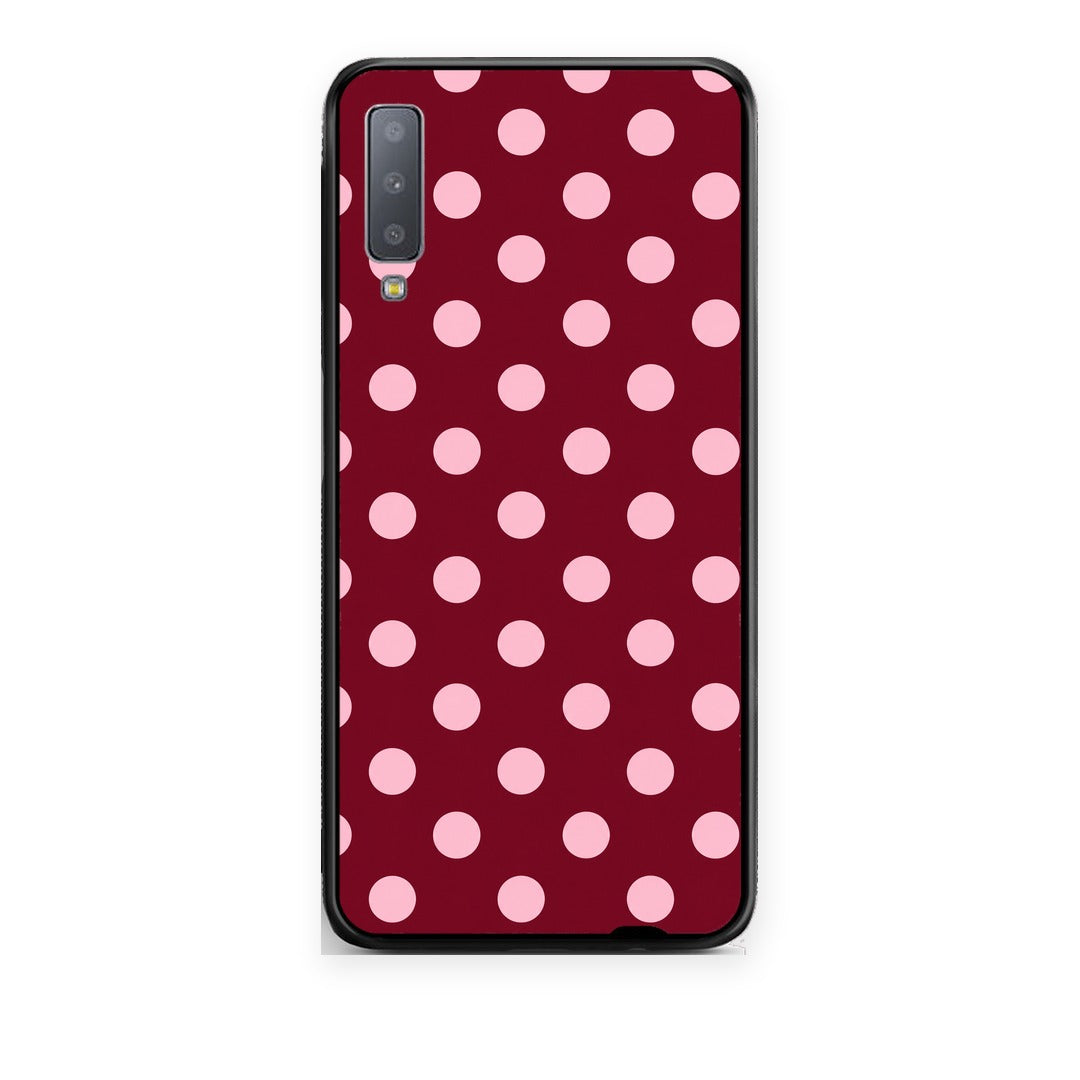Θήκη Samsung Galaxy A7 2018 Pink Polka Dots on Burgundy από τη Smartfits με σχέδιο στο πίσω μέρος και μαύρο περίβλημα | Samsung Galaxy A7 2018 Pink Polka Dots on Burgundy case with colorful back and black bezels
