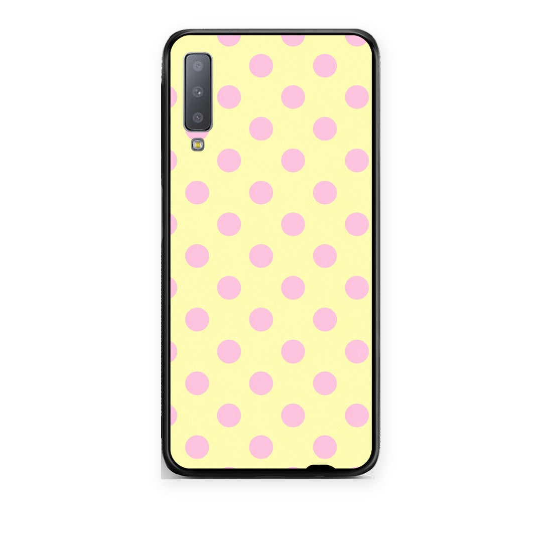Θήκη Samsung Galaxy A7 2018 Pink Polka Dots on Yellow από τη Smartfits με σχέδιο στο πίσω μέρος και μαύρο περίβλημα | Samsung Galaxy A7 2018 Pink Polka Dots on Yellow case with colorful back and black bezels