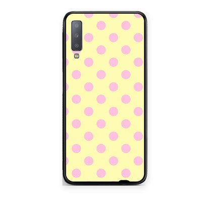 Θήκη Samsung Galaxy A7 2018 Pink Polka Dots on Yellow από τη Smartfits με σχέδιο στο πίσω μέρος και μαύρο περίβλημα | Samsung Galaxy A7 2018 Pink Polka Dots on Yellow case with colorful back and black bezels