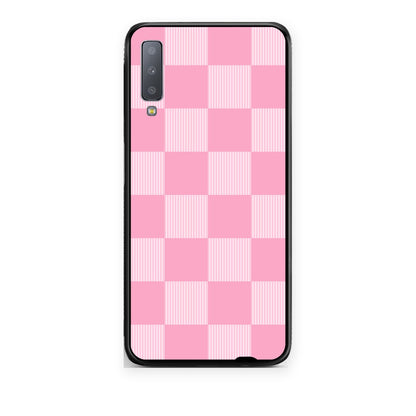 Θήκη Samsung Galaxy A7 2018 Pink and White Striped Checks από τη Smartfits με σχέδιο στο πίσω μέρος και μαύρο περίβλημα | Samsung Galaxy A7 2018 Pink and White Striped Checks case with colorful back and black bezels
