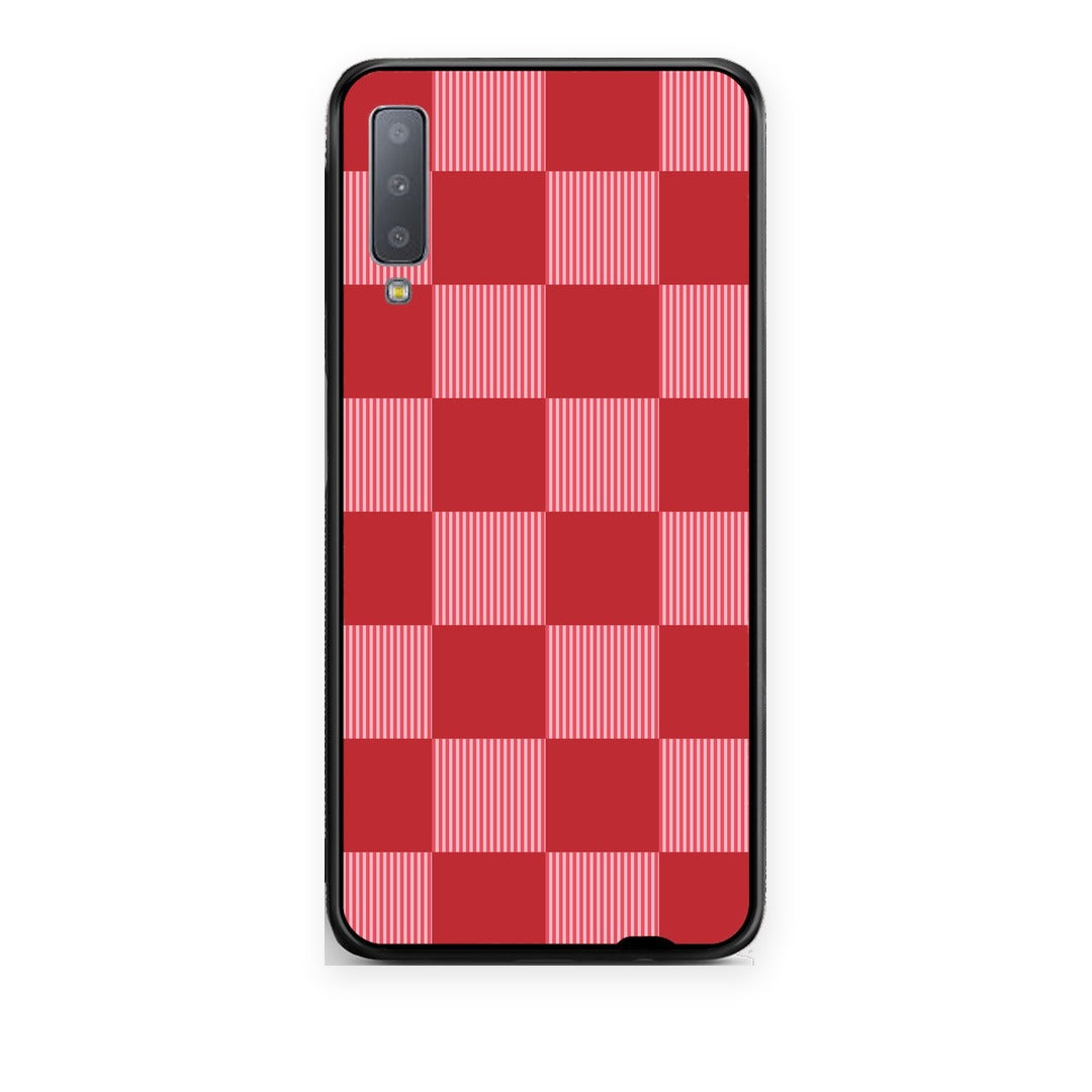 Θήκη Samsung Galaxy A7 2018 Red and Pink Striped Checks από τη Smartfits με σχέδιο στο πίσω μέρος και μαύρο περίβλημα | Samsung Galaxy A7 2018 Red and Pink Striped Checks case with colorful back and black bezels