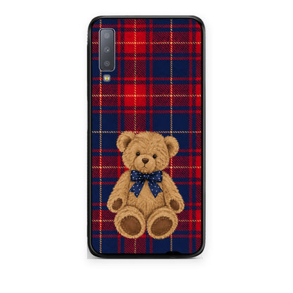 Θήκη Samsung Galaxy A7 2018 Teddy Bear on Red and Navy Tartan από τη Smartfits με σχέδιο στο πίσω μέρος και μαύρο περίβλημα | Samsung Galaxy A7 2018 Teddy Bear on Red and Navy Tartan case with colorful back and black bezels