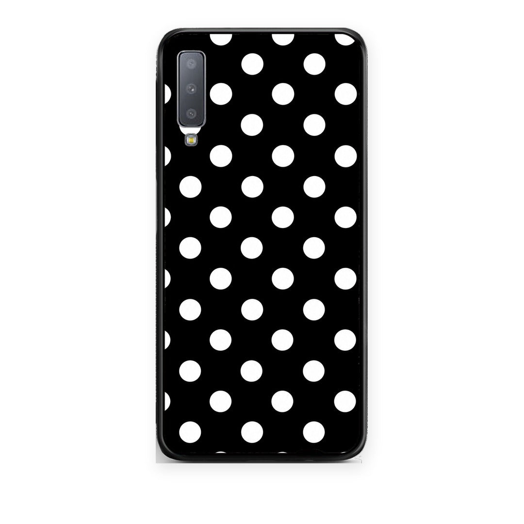 Θήκη Samsung Galaxy A7 2018 White Polka Dots on Black από τη Smartfits με σχέδιο στο πίσω μέρος και μαύρο περίβλημα | Samsung Galaxy A7 2018 White Polka Dots on Black case with colorful back and black bezels