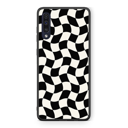 Θήκη Samsung Galaxy A70 Black and Cream Wavy Checkerboard από τη Smartfits με σχέδιο στο πίσω μέρος και μαύρο περίβλημα | Samsung Galaxy A70 Black and Cream Wavy Checkerboard case with colorful back and black bezels