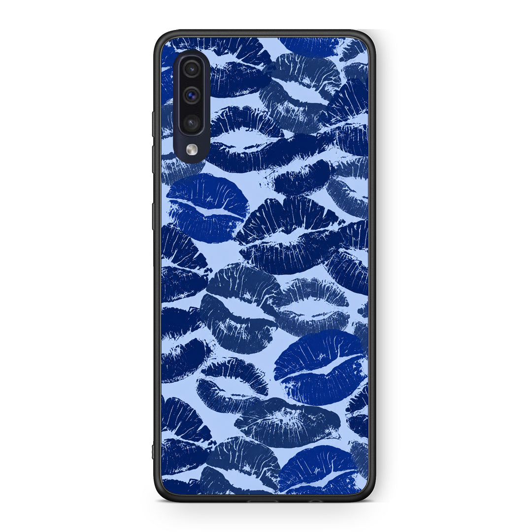 Θήκη Samsung Galaxy A70 Blue Lipstick Kisses από τη Smartfits με σχέδιο στο πίσω μέρος και μαύρο περίβλημα | Samsung Galaxy A70 Blue Lipstick Kisses case with colorful back and black bezels