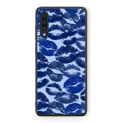 Θήκη Samsung Galaxy A70 Blue Lipstick Kisses από τη Smartfits με σχέδιο στο πίσω μέρος και μαύρο περίβλημα | Samsung Galaxy A70 Blue Lipstick Kisses case with colorful back and black bezels