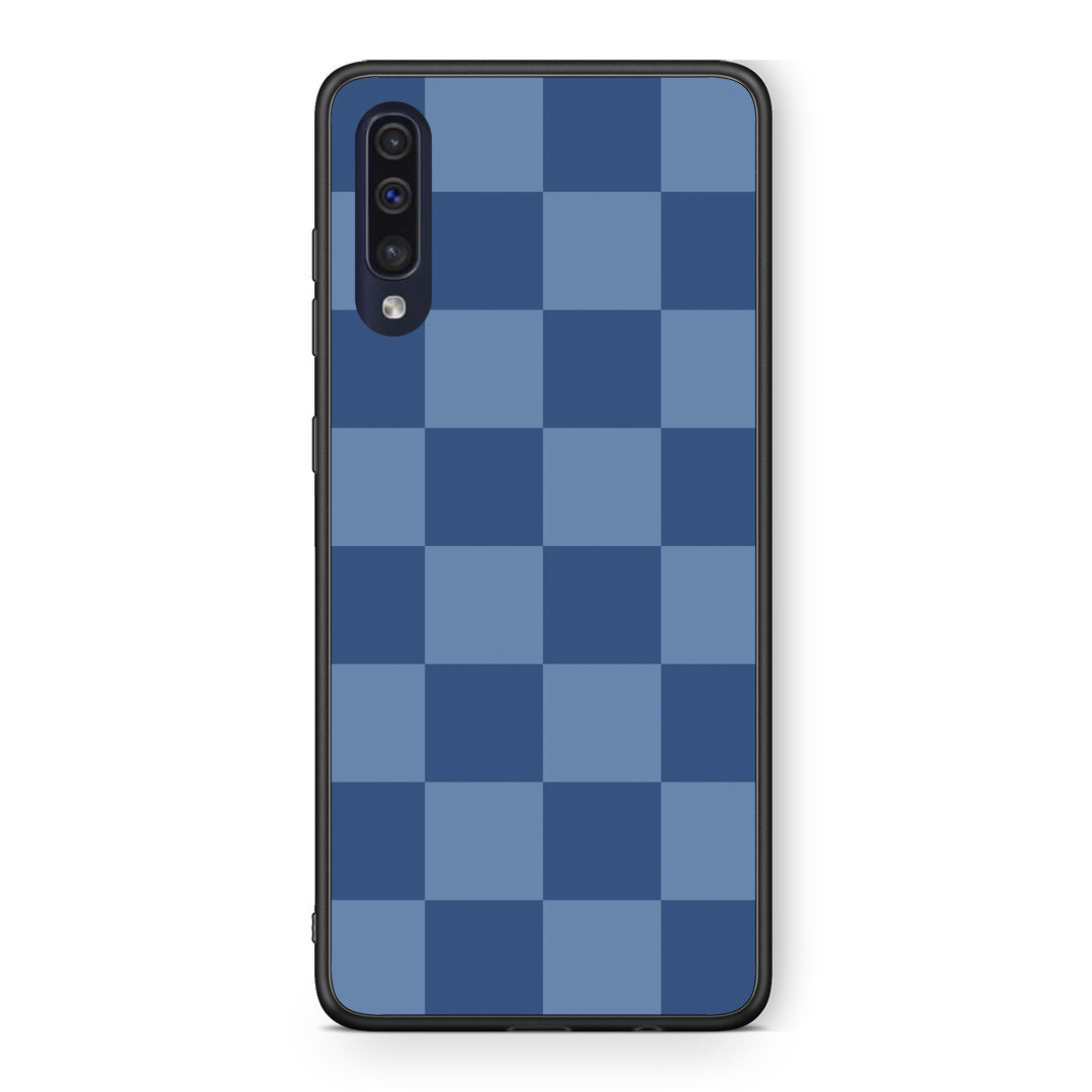 Θήκη Samsung Galaxy A70 Denim Blue Checkerboard από τη Smartfits με σχέδιο στο πίσω μέρος και μαύρο περίβλημα | Samsung Galaxy A70 Denim Blue Checkerboard case with colorful back and black bezels