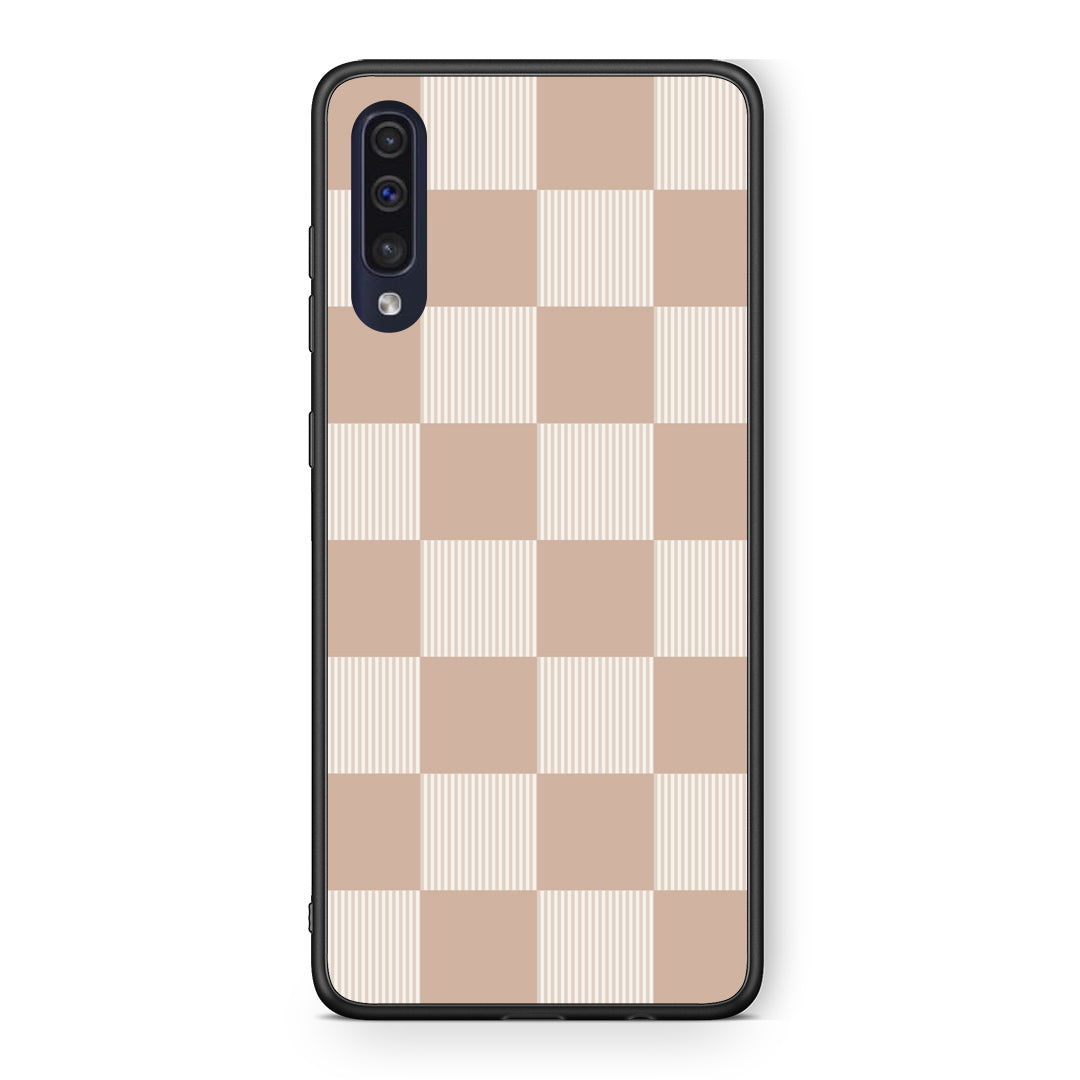 Θήκη Samsung Galaxy A70 Latte and Cream Striped Checks από τη Smartfits με σχέδιο στο πίσω μέρος και μαύρο περίβλημα | Samsung Galaxy A70 Latte and Cream Striped Checks case with colorful back and black bezels
