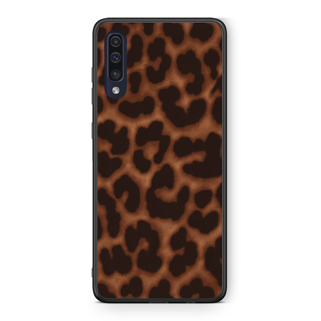 Θήκη Samsung Galaxy A70 Leopard Print Dark Brown από τη Smartfits με σχέδιο στο πίσω μέρος και μαύρο περίβλημα | Samsung Galaxy A70 Leopard Print Dark Brown case with colorful back and black bezels