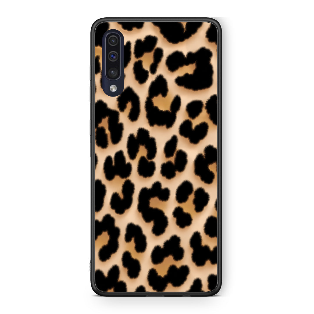 Θήκη Samsung Galaxy A70 Leopard Print Tan Large από τη Smartfits με σχέδιο στο πίσω μέρος και μαύρο περίβλημα | Samsung Galaxy A70 Leopard Print Tan Large case with colorful back and black bezels