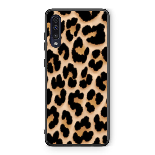 Θήκη Samsung Galaxy A70 Leopard Print Tan Large από τη Smartfits με σχέδιο στο πίσω μέρος και μαύρο περίβλημα | Samsung Galaxy A70 Leopard Print Tan Large case with colorful back and black bezels
