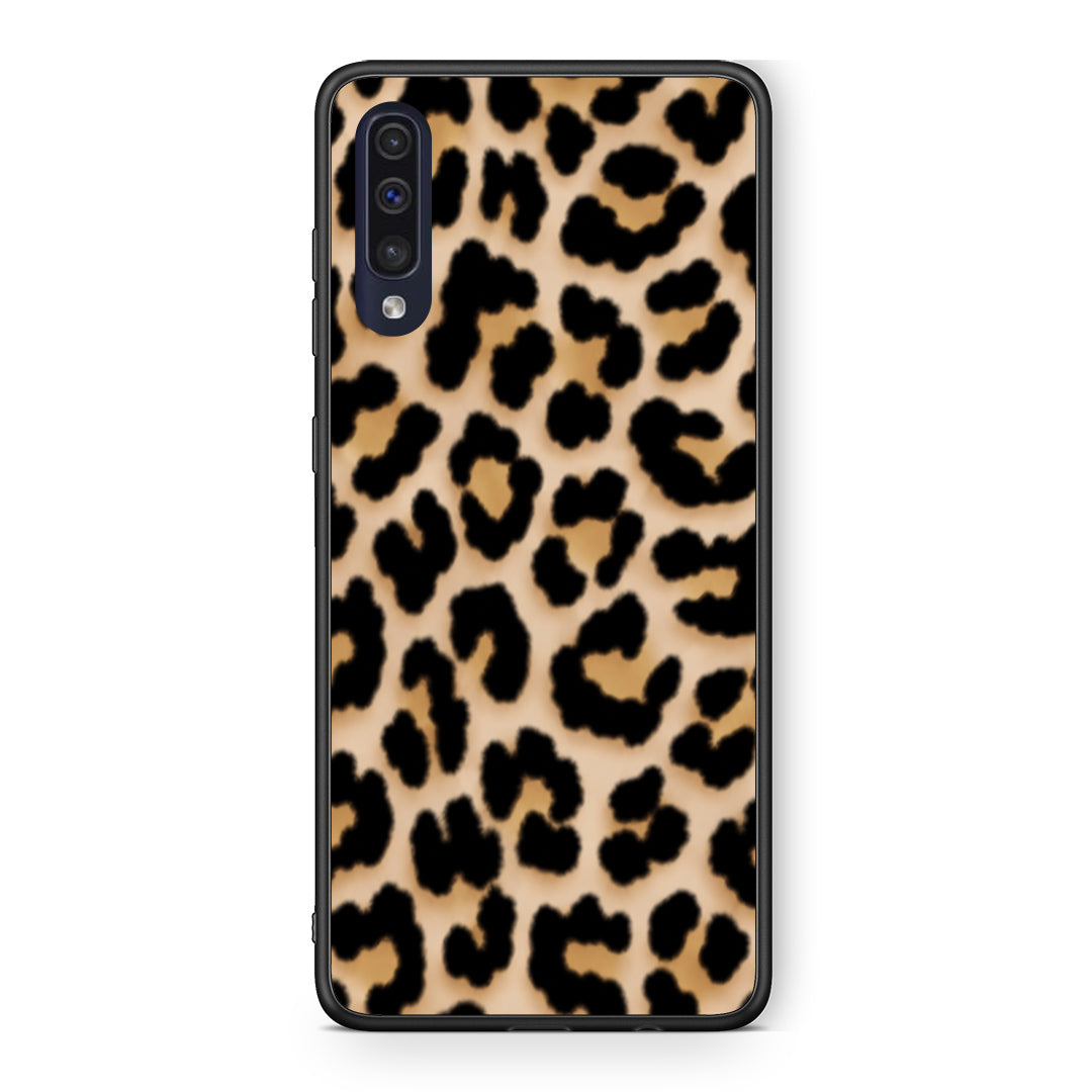 Θήκη Samsung Galaxy A70 Leopard Print Tan Small από τη Smartfits με σχέδιο στο πίσω μέρος και μαύρο περίβλημα | Samsung Galaxy A70 Leopard Print Tan Small case with colorful back and black bezels
