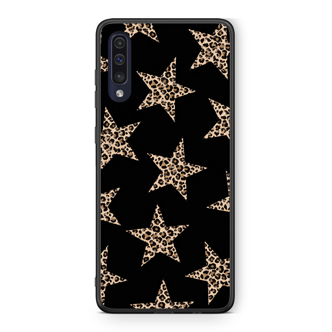 Θήκη Samsung Galaxy A70 Leopard Stars on Black από τη Smartfits με σχέδιο στο πίσω μέρος και μαύρο περίβλημα | Samsung Galaxy A70 Leopard Stars on Black case with colorful back and black bezels