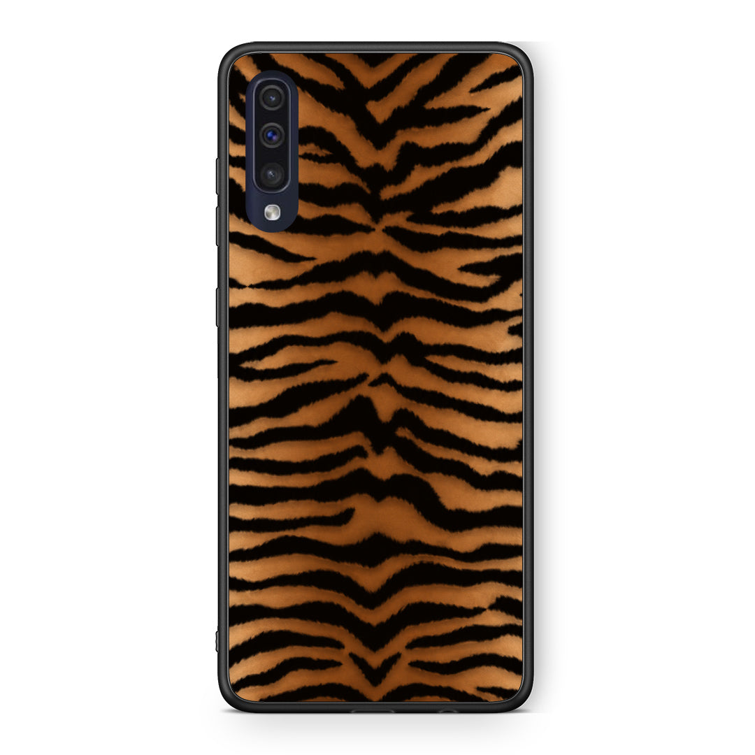 Θήκη Samsung Galaxy A70 Tiger Print Orange and Black από τη Smartfits με σχέδιο στο πίσω μέρος και μαύρο περίβλημα | Samsung Galaxy A70 Tiger Print Orange and Black case with colorful back and black bezels