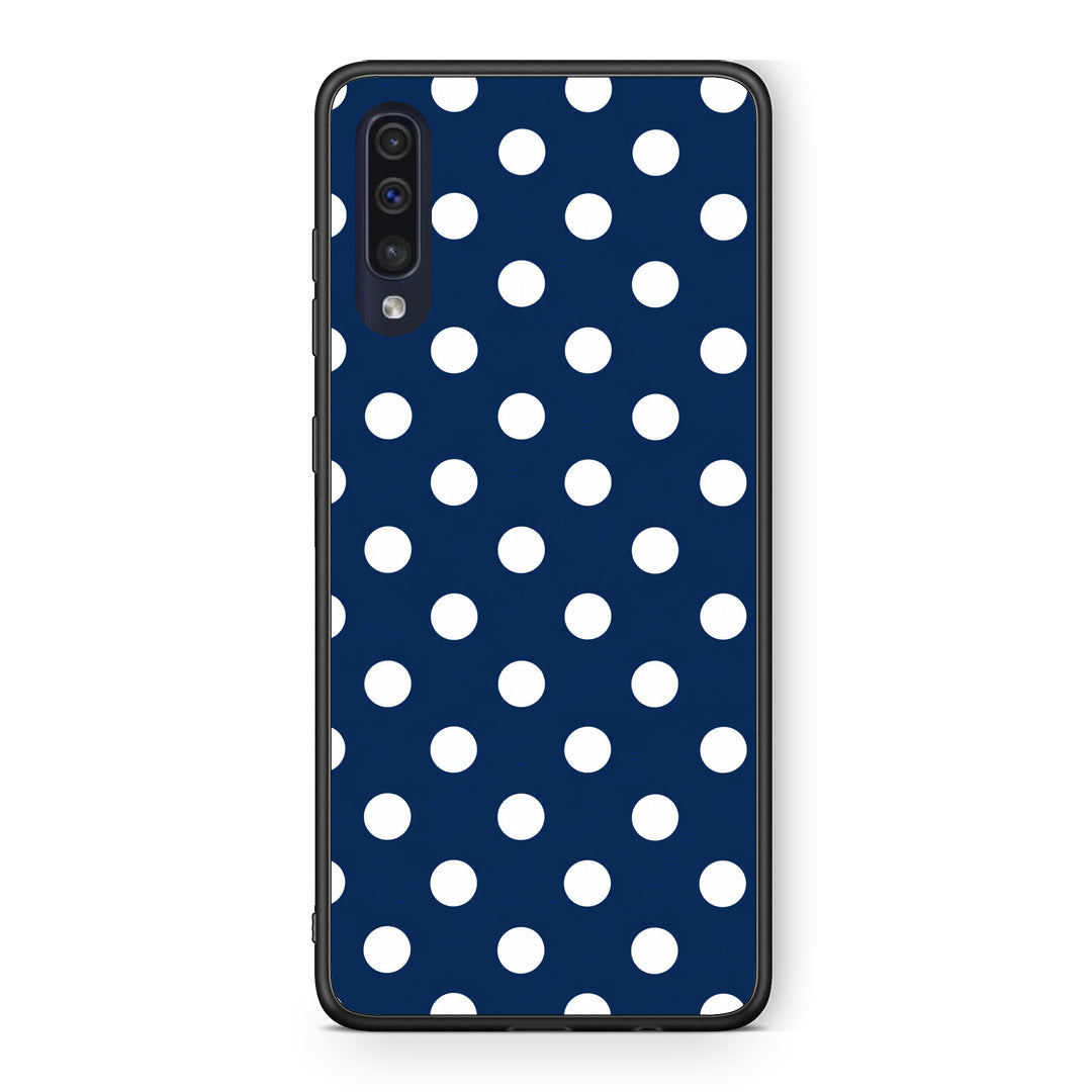 Θήκη Samsung Galaxy A70 White Large Polka Dots on Navy από τη Smartfits με σχέδιο στο πίσω μέρος και μαύρο περίβλημα | Samsung Galaxy A70 White Large Polka Dots on Navy case with colorful back and black bezels