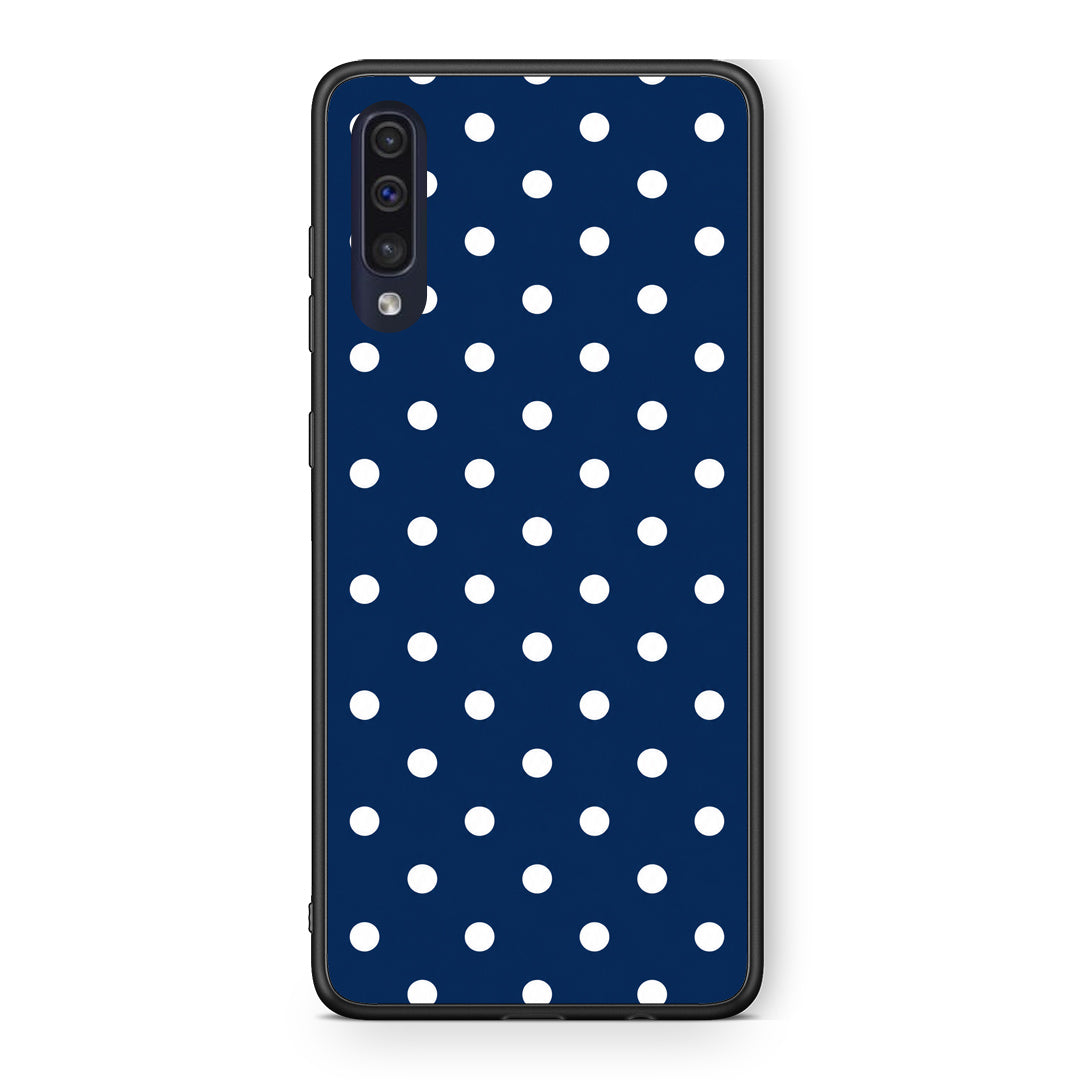 Θήκη Samsung Galaxy A70 White Small Polka Dots on Navy από τη Smartfits με σχέδιο στο πίσω μέρος και μαύρο περίβλημα | Samsung Galaxy A70 White Small Polka Dots on Navy case with colorful back and black bezels