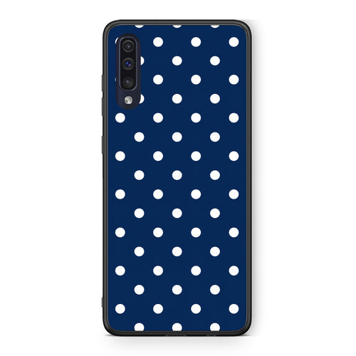 Θήκη Samsung Galaxy A70 White Small Polka Dots on Navy από τη Smartfits με σχέδιο στο πίσω μέρος και μαύρο περίβλημα | Samsung Galaxy A70 White Small Polka Dots on Navy case with colorful back and black bezels