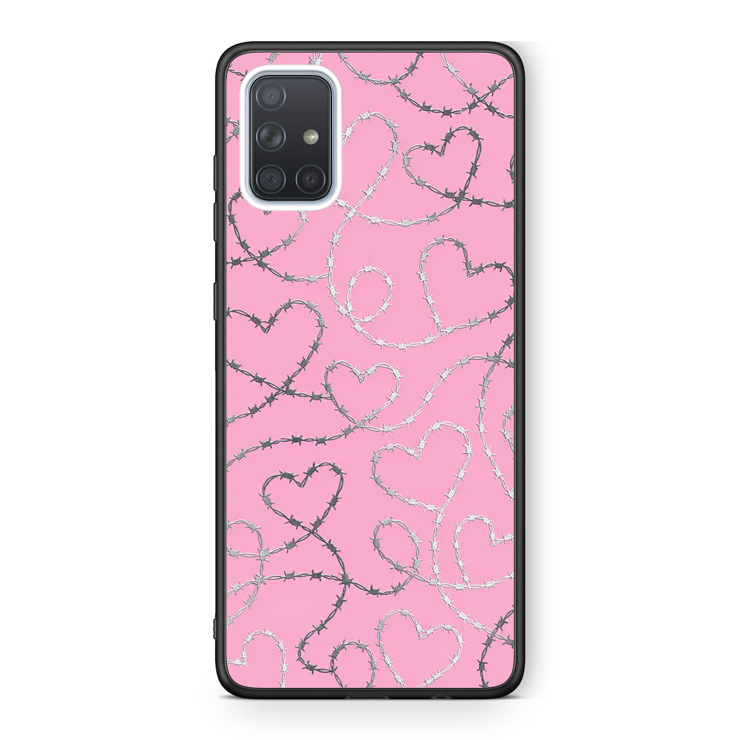 Θήκη Samsung Galaxy A71 Barbed Wire Hearts on Pink από τη Smartfits με σχέδιο στο πίσω μέρος και μαύρο περίβλημα | Samsung Galaxy A71 Barbed Wire Hearts on Pink case with colorful back and black bezels