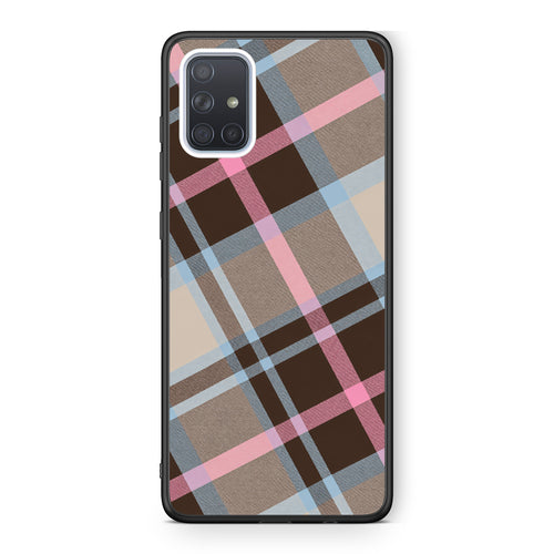 Θήκη Samsung Galaxy A71 Brown Pink and Blue Diagonal Plaid από τη Smartfits με σχέδιο στο πίσω μέρος και μαύρο περίβλημα | Samsung Galaxy A71 Brown Pink and Blue Diagonal Plaid case with colorful back and black bezels