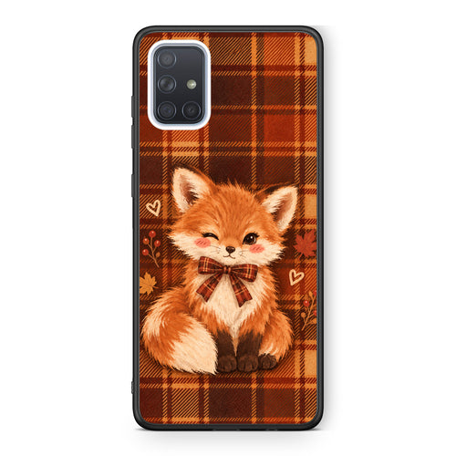 Θήκη Samsung Galaxy A71 Fox on Autumn Tartan από τη Smartfits με σχέδιο στο πίσω μέρος και μαύρο περίβλημα | Samsung Galaxy A71 Fox on Autumn Tartan case with colorful back and black bezels