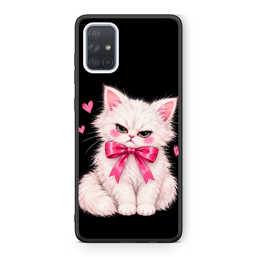 Θήκη Samsung Galaxy A71 Grumpy Party Kitten on Black από τη Smartfits με σχέδιο στο πίσω μέρος και μαύρο περίβλημα | Samsung Galaxy A71 Grumpy Party Kitten on Black case with colorful back and black bezels
