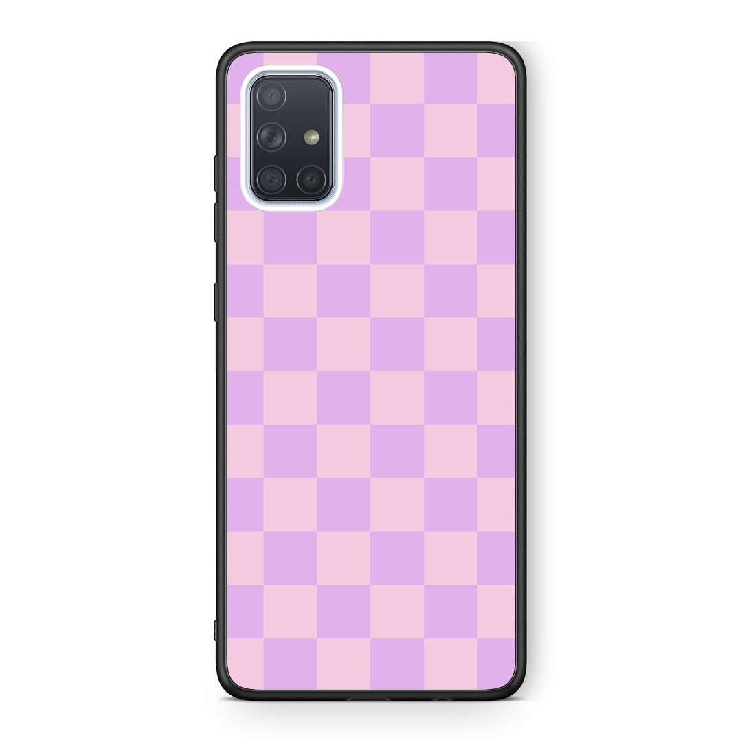 Θήκη Samsung Galaxy A71 Lavender and Pink Checkerboard από τη Smartfits με σχέδιο στο πίσω μέρος και μαύρο περίβλημα | Samsung Galaxy A71 Lavender and Pink Checkerboard case with colorful back and black bezels