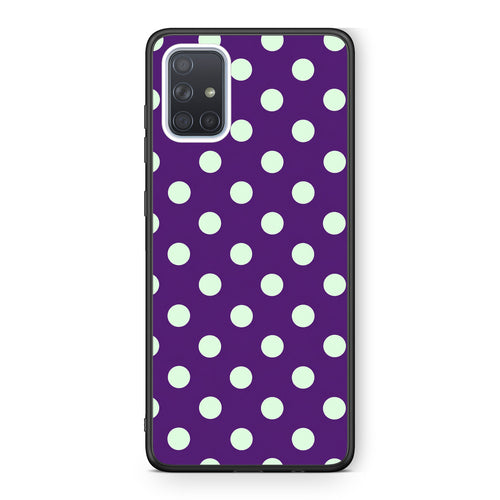 Θήκη Samsung Galaxy A71 Mint Polka Dots on Purple από τη Smartfits με σχέδιο στο πίσω μέρος και μαύρο περίβλημα | Samsung Galaxy A71 Mint Polka Dots on Purple case with colorful back and black bezels