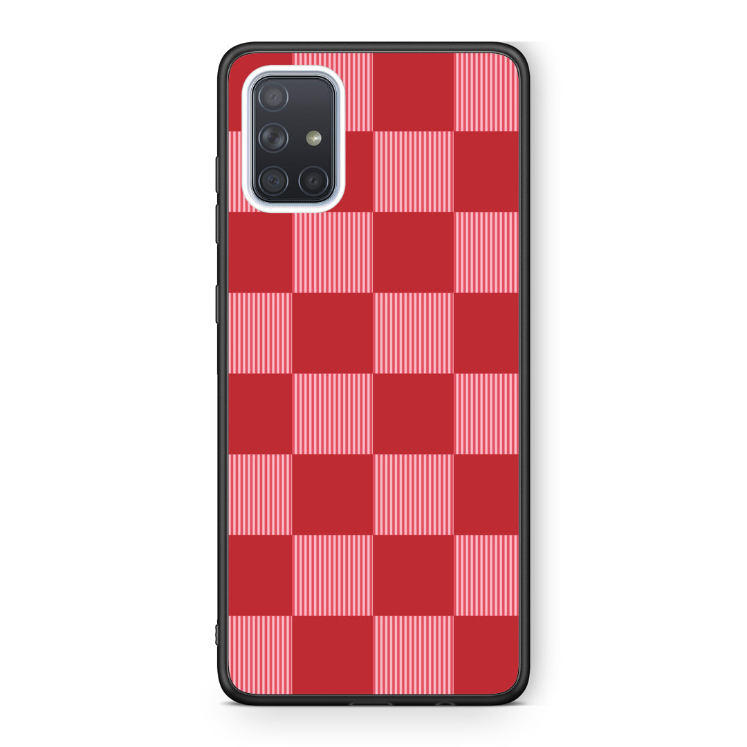 Θήκη Samsung Galaxy A71 Red and Pink Striped Checks από τη Smartfits με σχέδιο στο πίσω μέρος και μαύρο περίβλημα | Samsung Galaxy A71 Red and Pink Striped Checks case with colorful back and black bezels