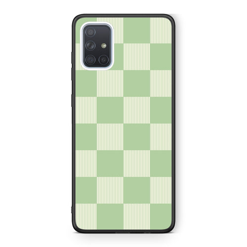 Θήκη Samsung Galaxy A71 Sage and Cream Striped Checks από τη Smartfits με σχέδιο στο πίσω μέρος και μαύρο περίβλημα | Samsung Galaxy A71 Sage and Cream Striped Checks case with colorful back and black bezels