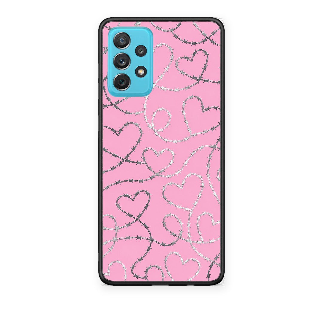 Θήκη Samsung Galaxy A72 Barbed Wire Hearts on Pink από τη Smartfits με σχέδιο στο πίσω μέρος και μαύρο περίβλημα | Samsung Galaxy A72 Barbed Wire Hearts on Pink case with colorful back and black bezels