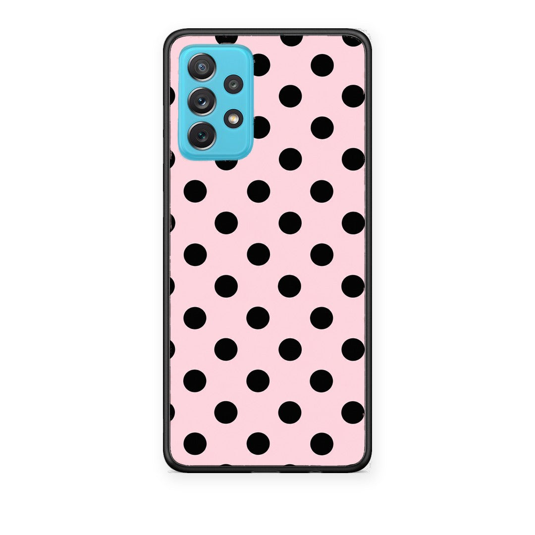Θήκη Samsung Galaxy A72 Black Polka Dots on Pink από τη Smartfits με σχέδιο στο πίσω μέρος και μαύρο περίβλημα | Samsung Galaxy A72 Black Polka Dots on Pink case with colorful back and black bezels