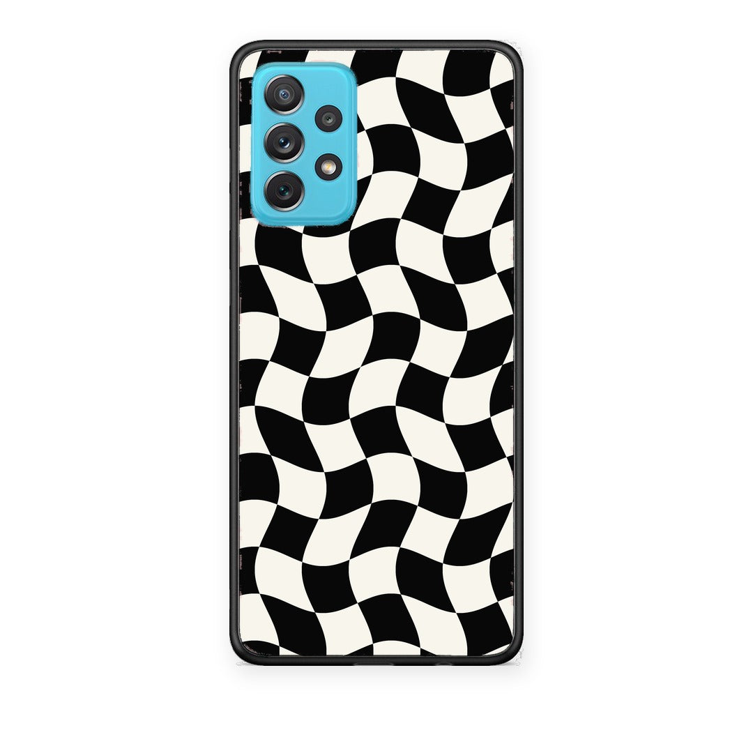Θήκη Samsung Galaxy A72 Black and Cream Wavy Checkerboard από τη Smartfits με σχέδιο στο πίσω μέρος και μαύρο περίβλημα | Samsung Galaxy A72 Black and Cream Wavy Checkerboard case with colorful back and black bezels