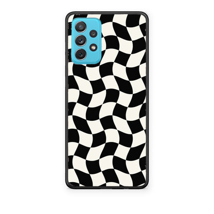 Θήκη Samsung Galaxy A72 Black and Cream Wavy Checkerboard από τη Smartfits με σχέδιο στο πίσω μέρος και μαύρο περίβλημα | Samsung Galaxy A72 Black and Cream Wavy Checkerboard case with colorful back and black bezels