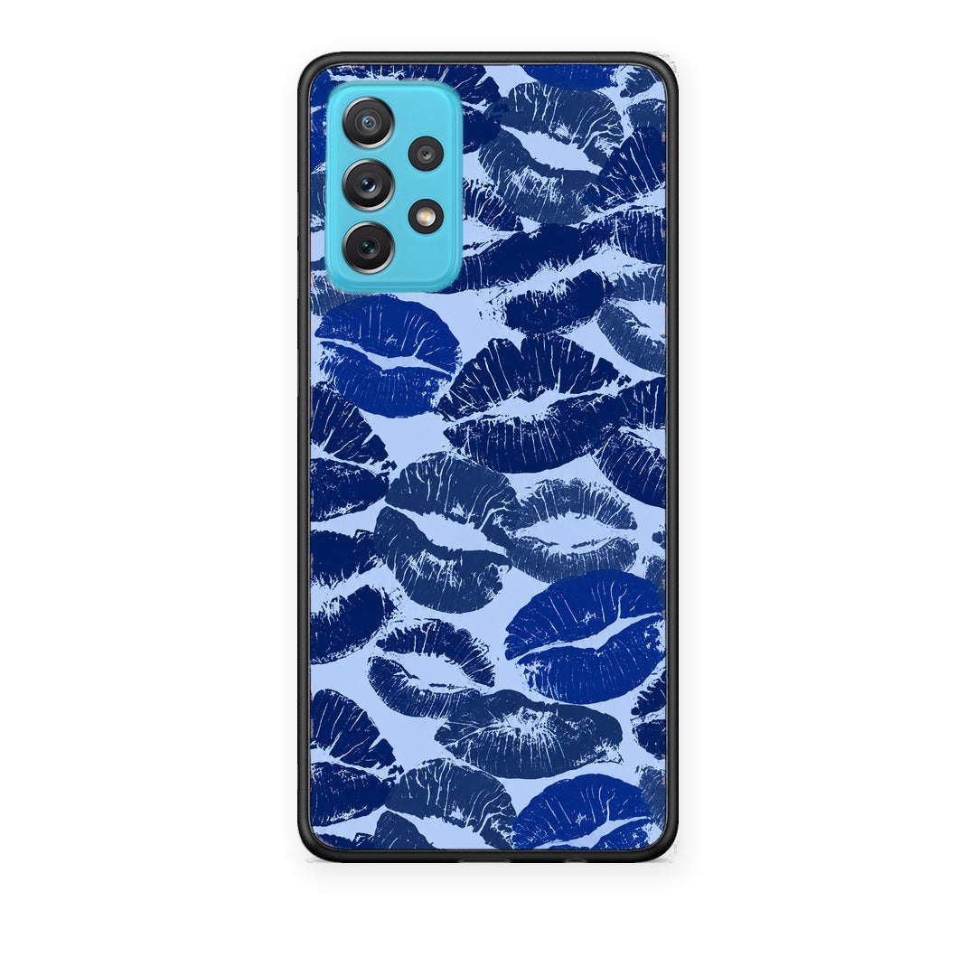 Θήκη Samsung Galaxy A72 Blue Lipstick Kisses από τη Smartfits με σχέδιο στο πίσω μέρος και μαύρο περίβλημα | Samsung Galaxy A72 Blue Lipstick Kisses case with colorful back and black bezels
