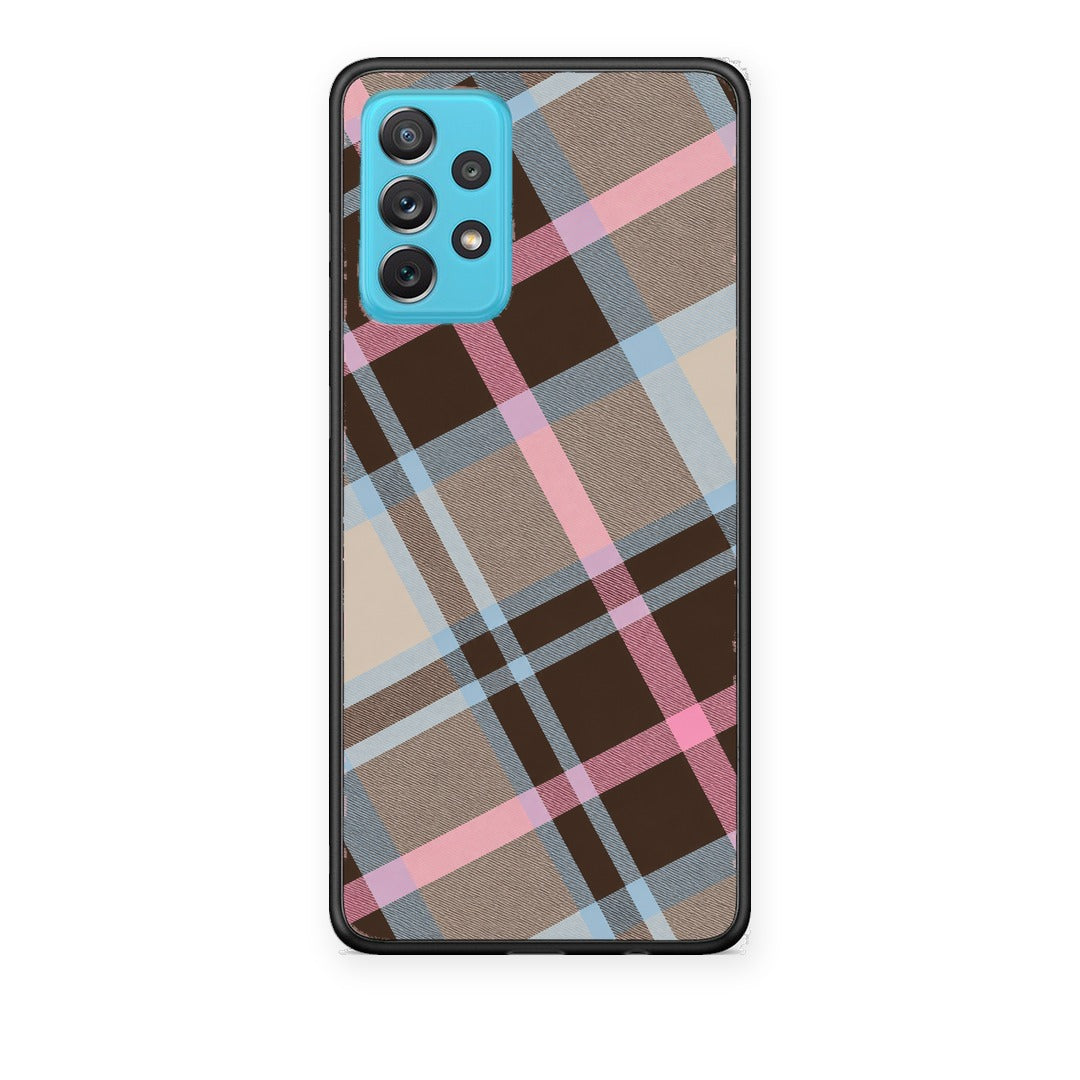 Θήκη Samsung Galaxy A72 Brown Pink and Blue Diagonal Plaid από τη Smartfits με σχέδιο στο πίσω μέρος και μαύρο περίβλημα | Samsung Galaxy A72 Brown Pink and Blue Diagonal Plaid case with colorful back and black bezels
