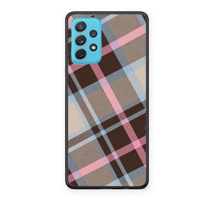 Θήκη Samsung Galaxy A72 Brown Pink and Blue Diagonal Plaid από τη Smartfits με σχέδιο στο πίσω μέρος και μαύρο περίβλημα | Samsung Galaxy A72 Brown Pink and Blue Diagonal Plaid case with colorful back and black bezels