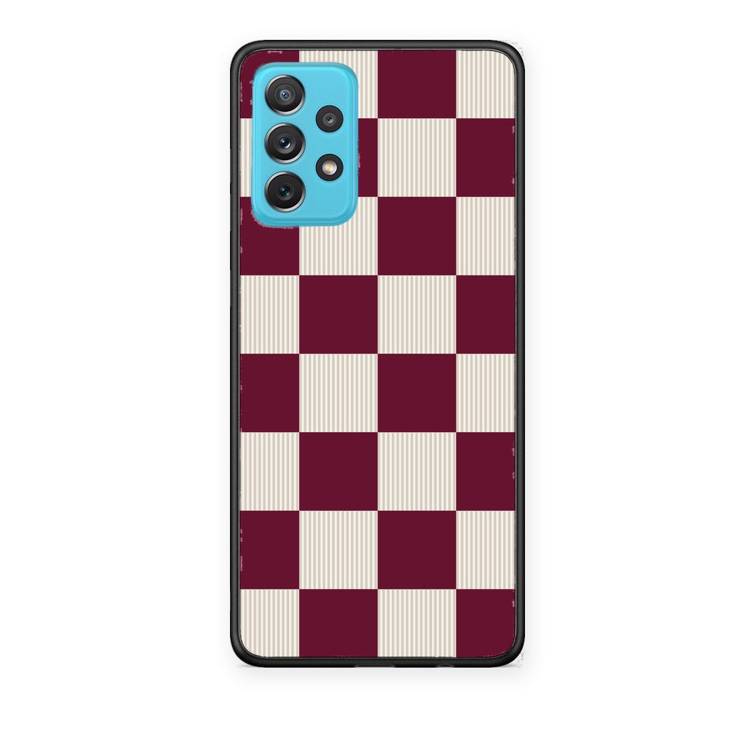 Θήκη Samsung Galaxy A72 Burgundy and Cream Striped Checks από τη Smartfits με σχέδιο στο πίσω μέρος και μαύρο περίβλημα | Samsung Galaxy A72 Burgundy and Cream Striped Checks case with colorful back and black bezels