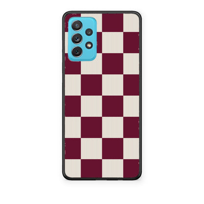 Θήκη Samsung Galaxy A72 Burgundy and Cream Striped Checks από τη Smartfits με σχέδιο στο πίσω μέρος και μαύρο περίβλημα | Samsung Galaxy A72 Burgundy and Cream Striped Checks case with colorful back and black bezels