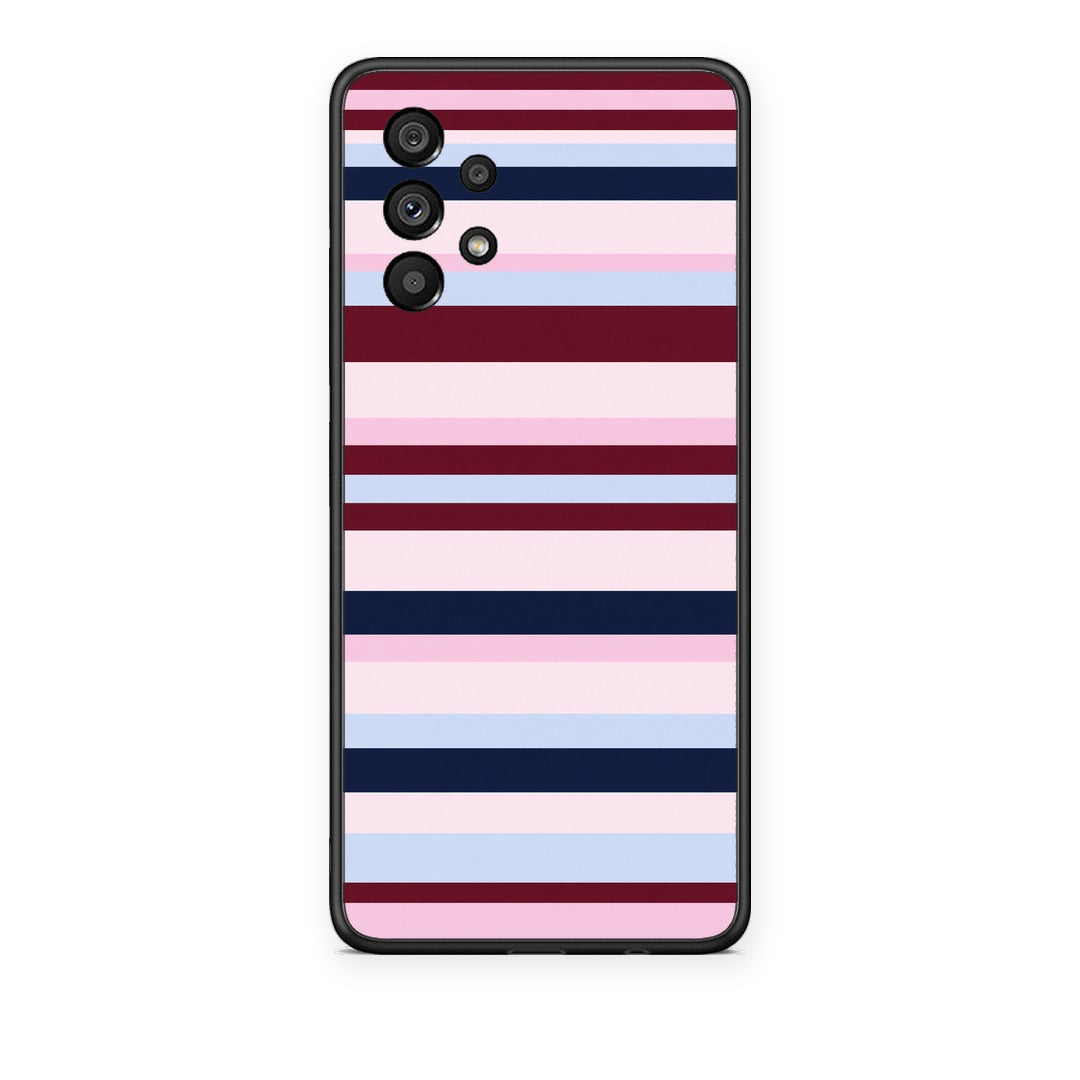 Θήκη Samsung Galaxy A73 5G Burgundy Pink and Blue Horizontal Stripes από τη Smartfits με σχέδιο στο πίσω μέρος και μαύρο περίβλημα | Samsung Galaxy A73 5G Burgundy Pink and Blue Horizontal Stripes case with colorful back and black bezels